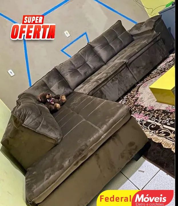 Sofá de Canto em Veludo Marrom - Super Oferta!