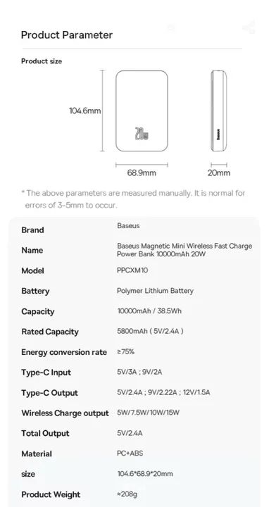 Carregador MagSafe Baseus 20W 10000mAh - Foto 6