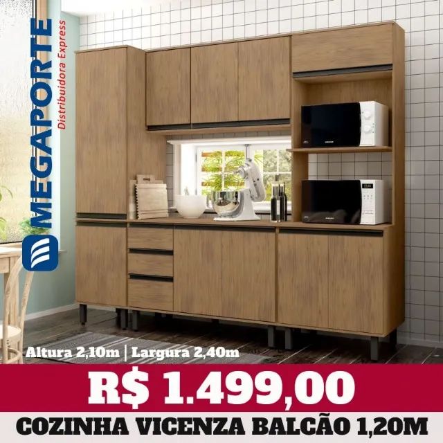 Armário de Cozinha Completo 4 Módulos com 2 Paneleiros (Novo) Entrega Grátis! 