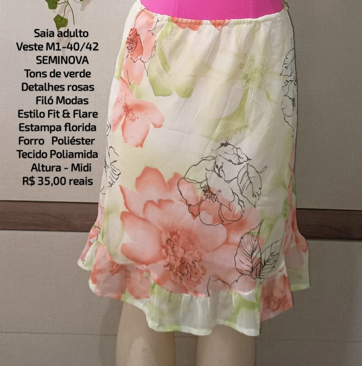 Saia Midi Floral - Seminova - M1 40/42 - R$ 35,00 reais