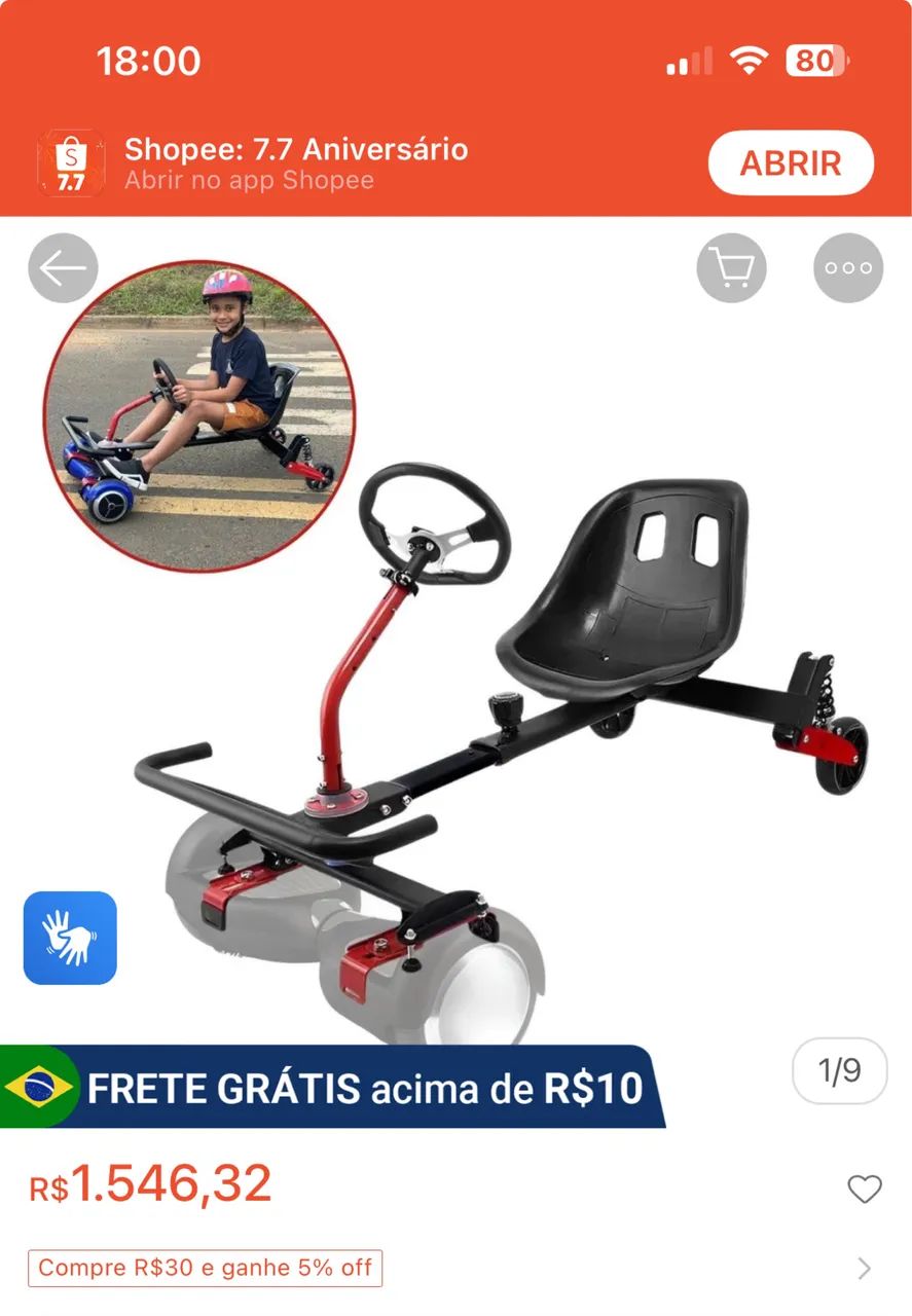 Hoverboard Com Hoverkart Semi Novo - Foto 2