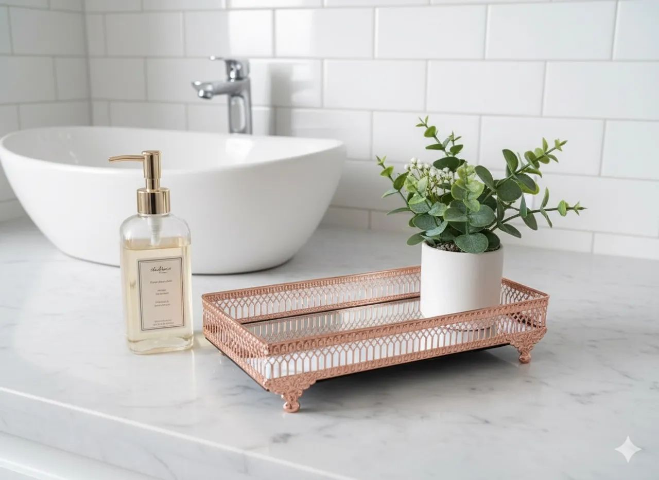Bandeja Decorativa Rose Gold com Espelho