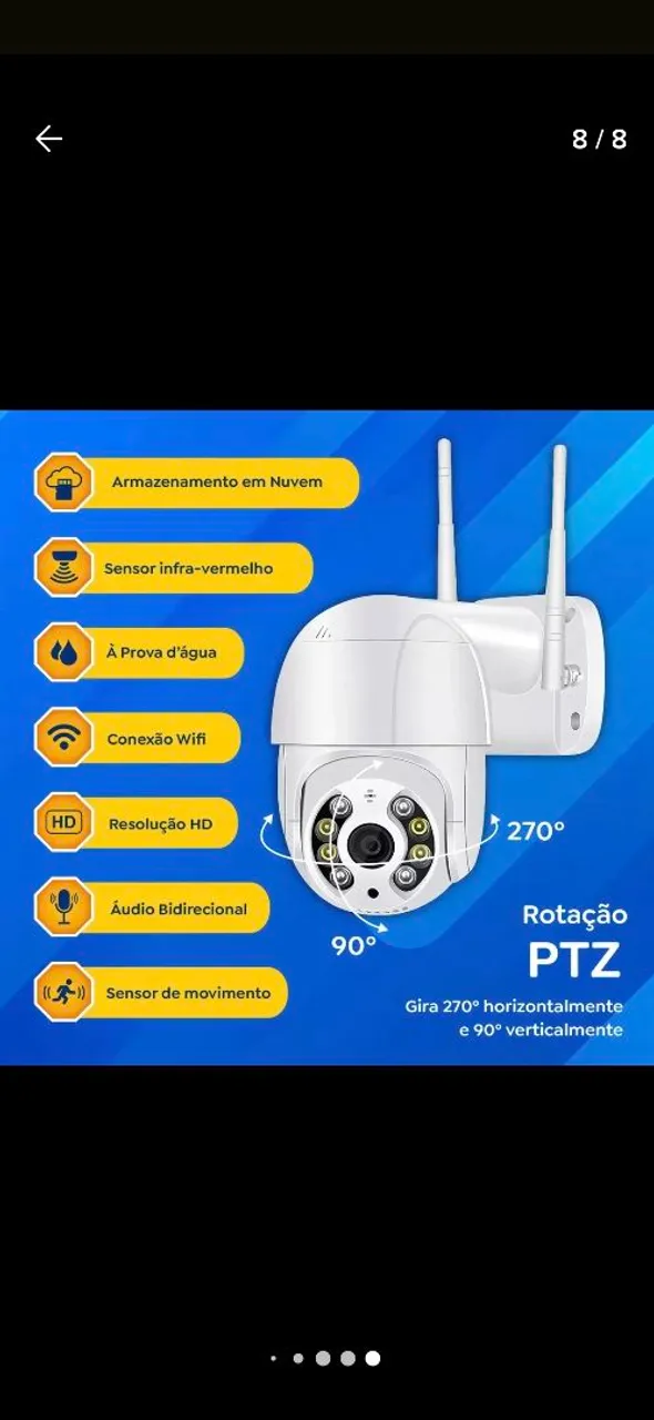 Câmera de Segurança Wi-Fi PTZ 270° 90° HD