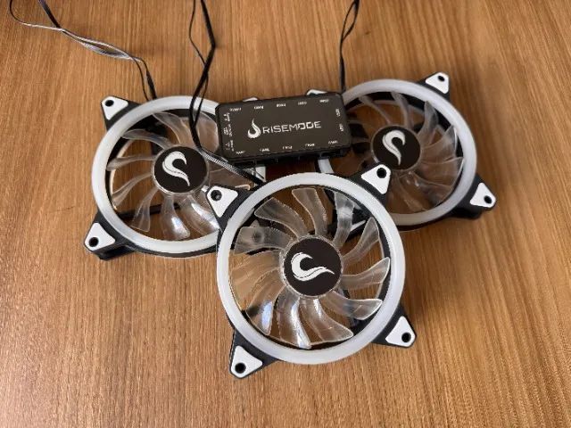 Kit 3 Fans Rise Mode RGB com Controladora para PC