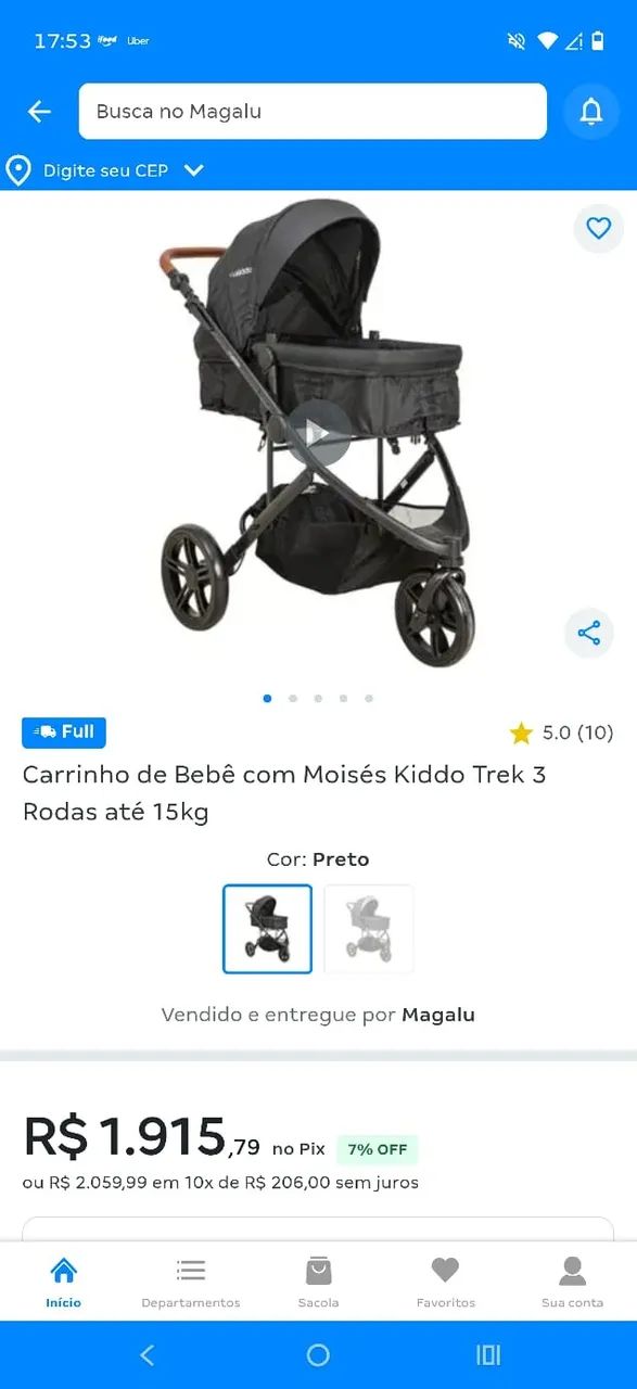 Carrinho de bebê com Moisés Kiddo Trek 3 rodas até 15kg - Foto 4