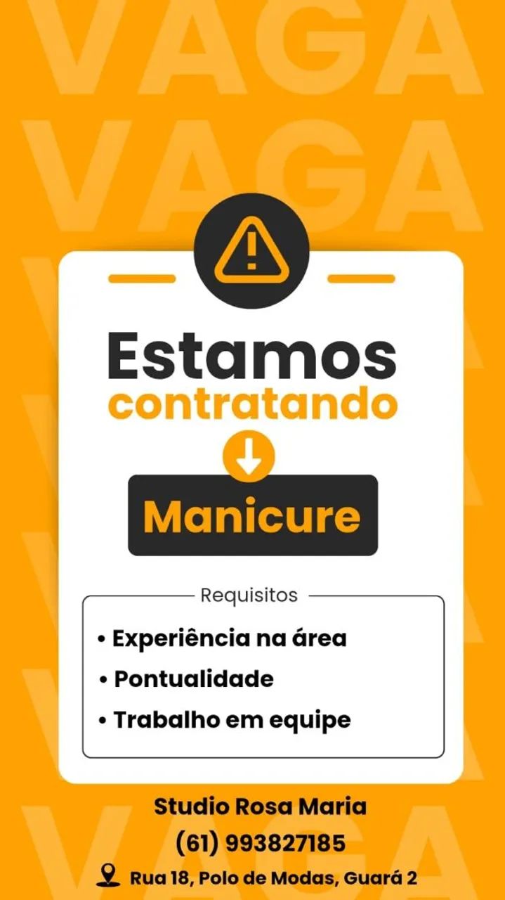 Contrata-se Nail Designer e Manicure (GUARÁ 2)