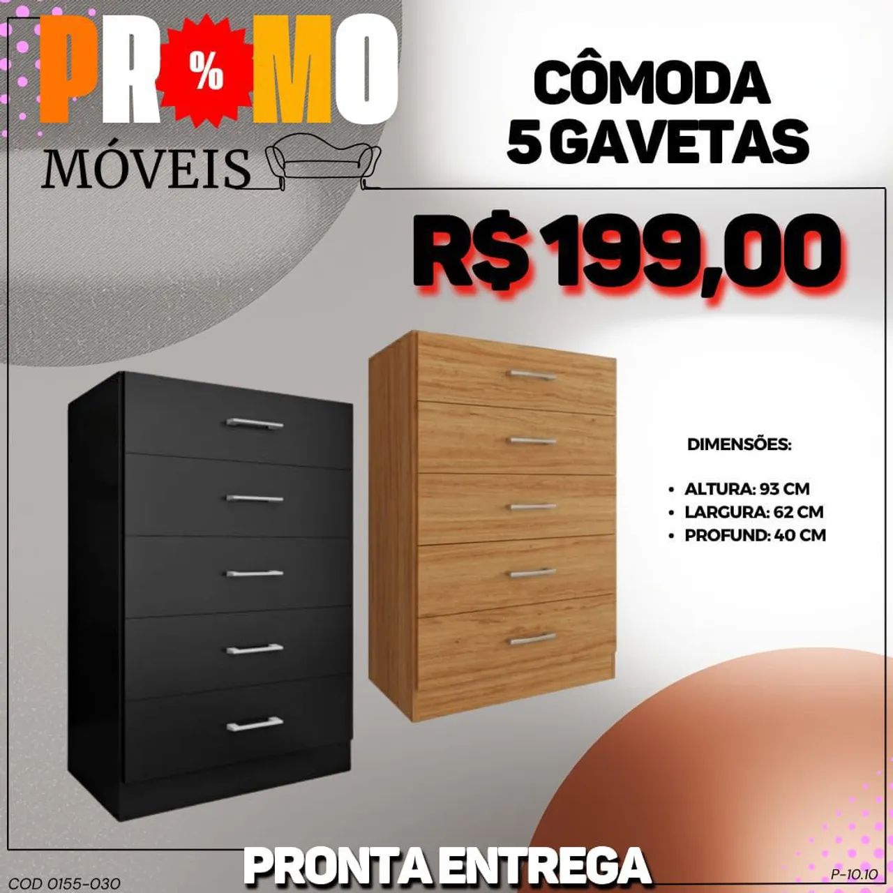 CÔMODA COM 5 GAVETAS - DIRETO DE FÁBRICA  - Foto 2