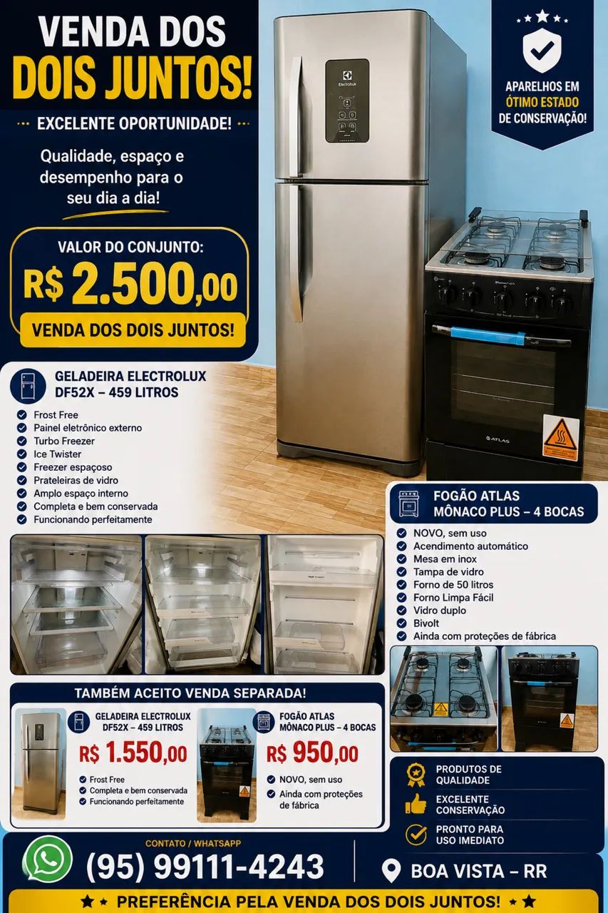 GELADEIRA ELECTROLUX + FOGÃO ATLAS