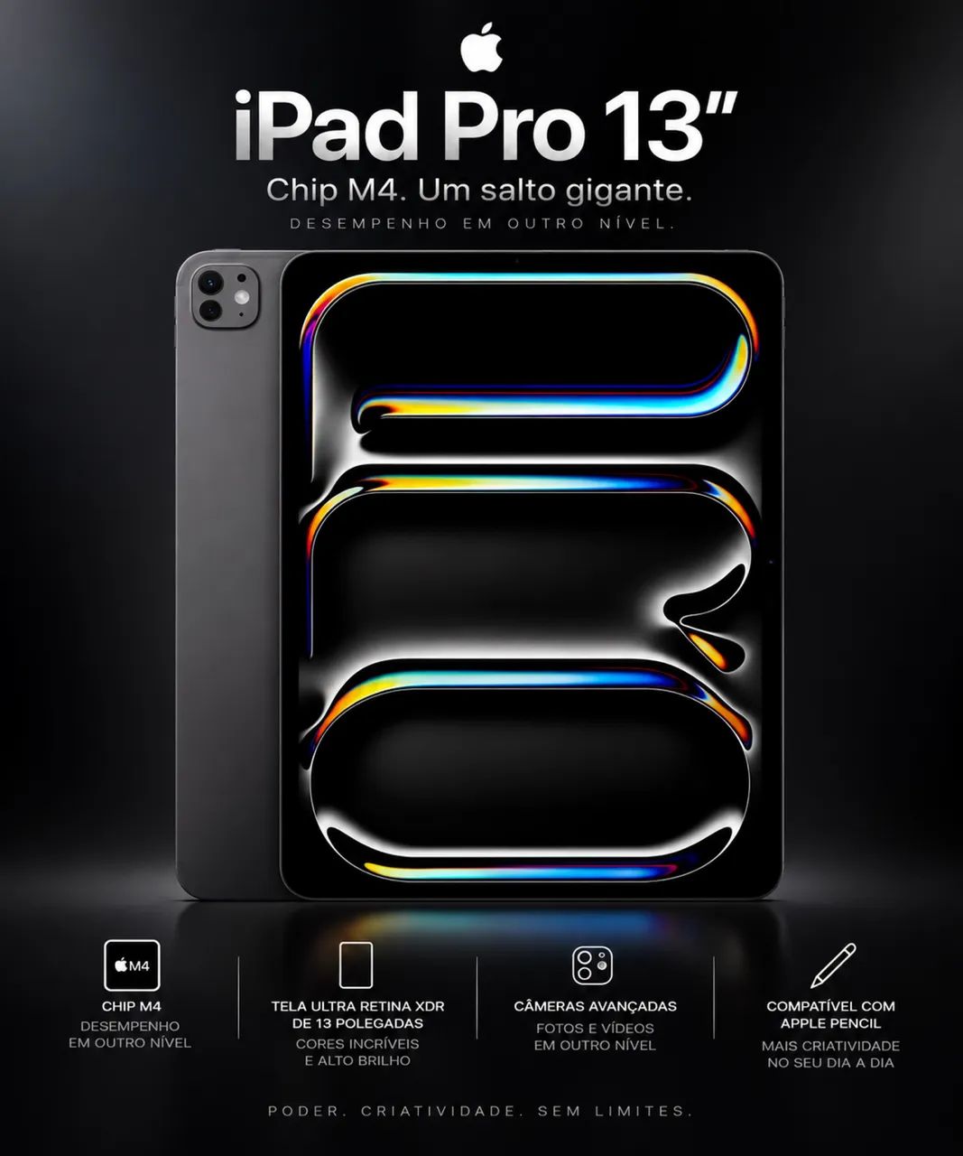 Ipad pro M4 13? preto 256gb wifi Novo - Tablets e E-Readers - DER