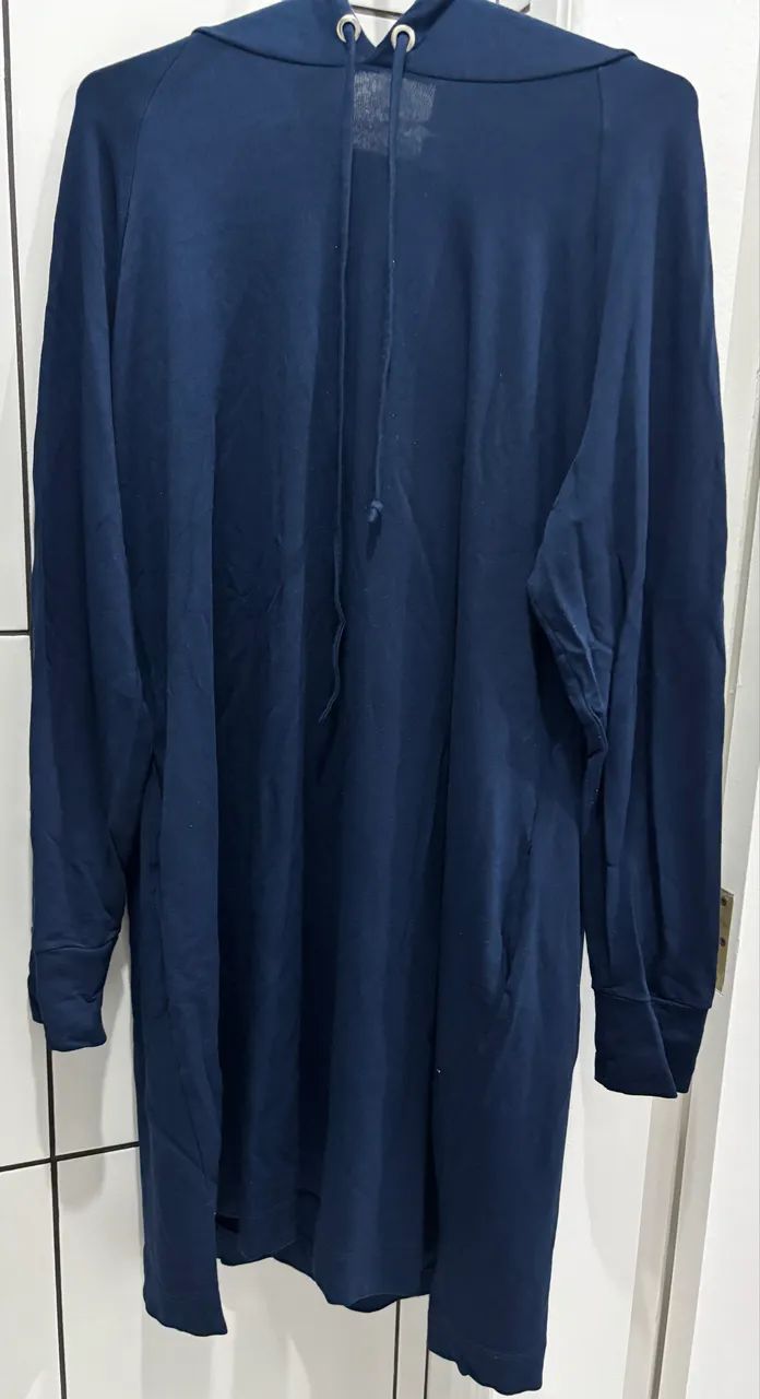 Vestido Moletom Capuz Azul Marinho - Foto 3