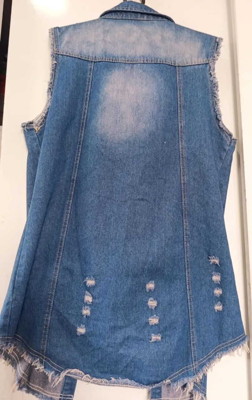 colete jeans h&f modas com pérolas m - Foto 5