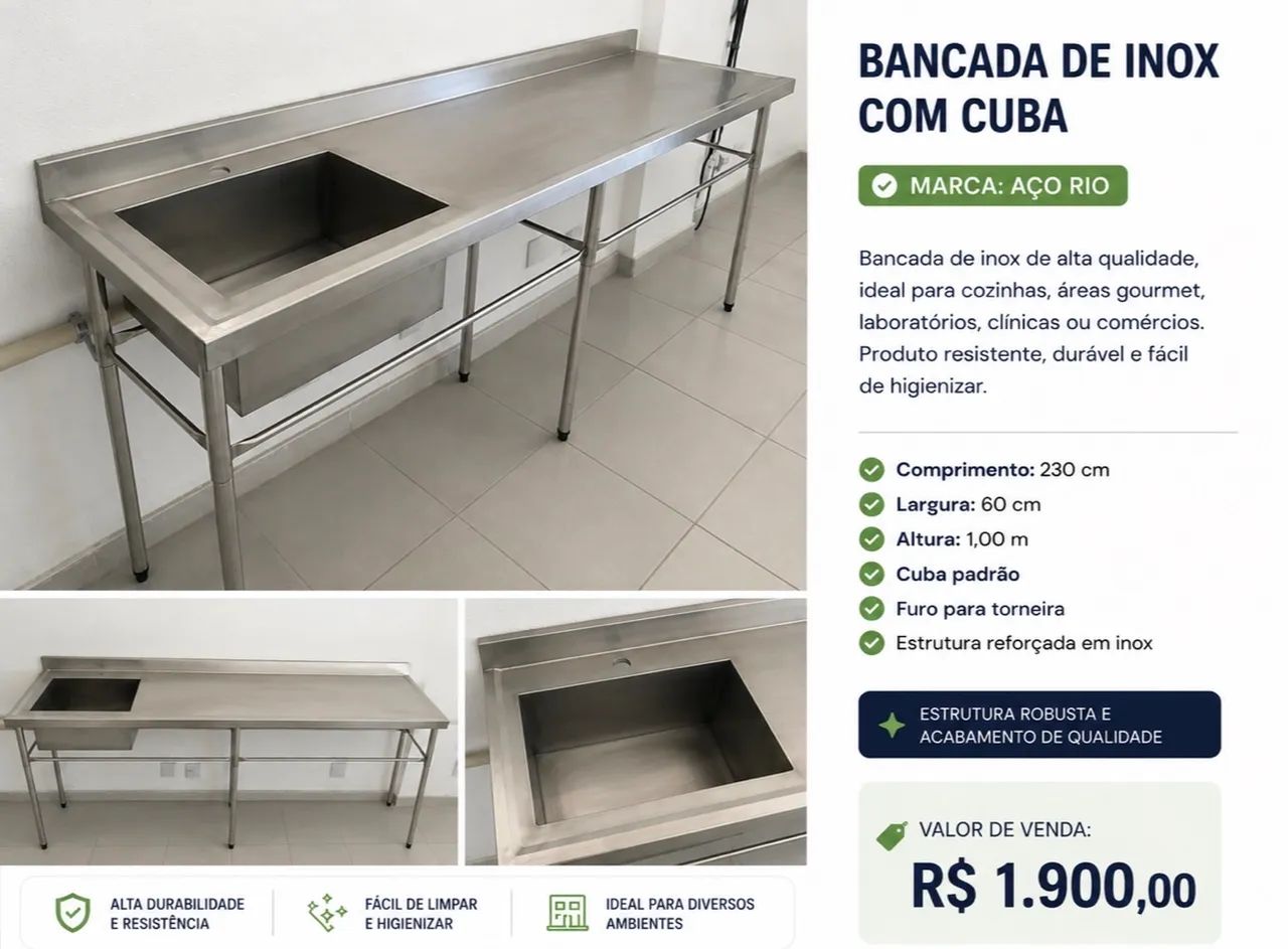 Bancada de inox com cuba  - Foto 3