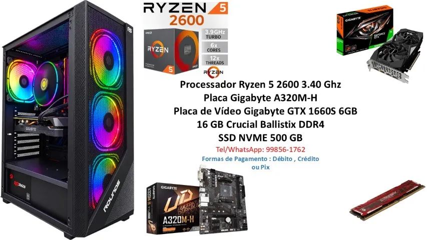 PC Gamer Ryzen 5 2600 GTX 1660 Super - Completo - Até 12 X 246,00