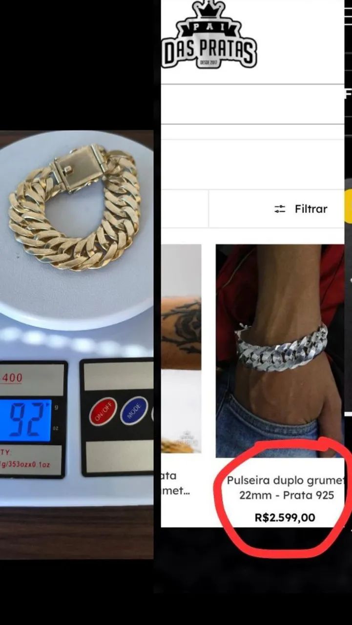 Pulseira Maciça de Prata 22mm