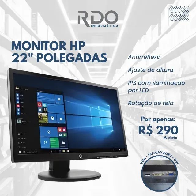 Monitor HP 22 Polegadas 22MP55PY IPS Full HD - DP/VGA/DVI - Ótimo Estado