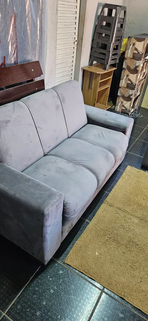 jogo sofa 2 e 3 lugares semi novos tecido suede - entrega grátis  - Foto 4