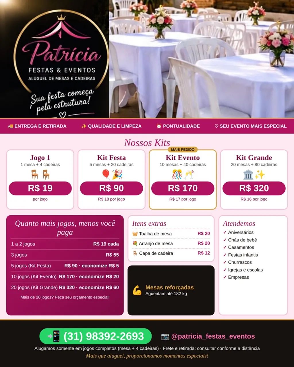 ALUGUEL DE MESA E CADEIRA 