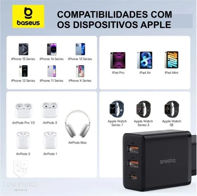 Carregador Baseus 30w USB A + Tipo C 3 Portas iPhone Xiaomi Motorola Samsung Carga Rápida - Foto 4