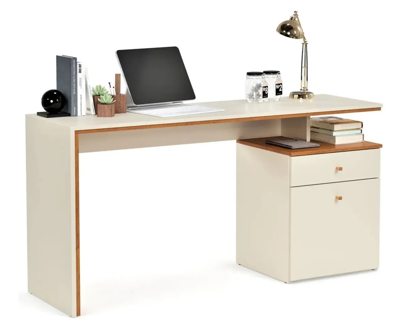 Mesa de escritório Escrivaninha com gaveta off white - Foto 3
