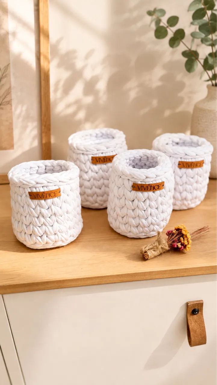 Kit com 4 Cachepôs de Crochê Artesanais - Foto 2