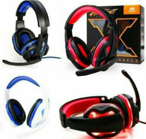 Fone headset gamer led microfone + adaptador celular kp-396
