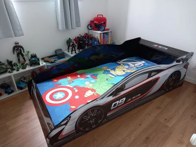 Mini Cama Carro Corrida Infantil Force Azul com Colchão