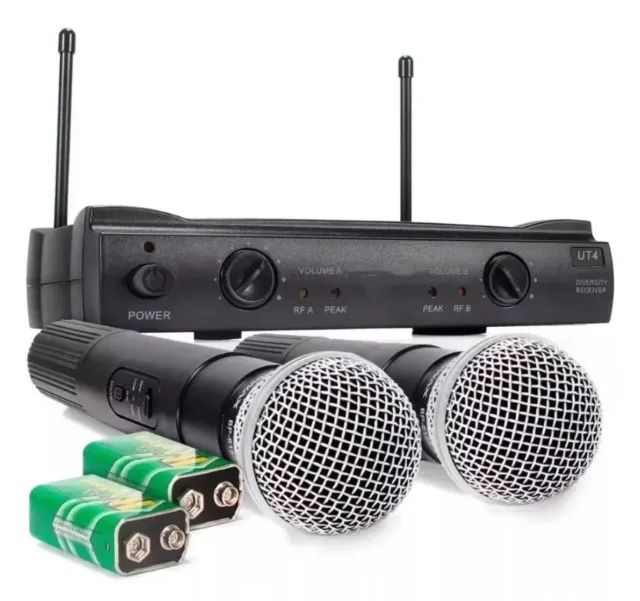 Microfone Duplo Sem Fio Wireless UHF 50M Profissio Karaoke Show Evento Igreja Palestra BYZ