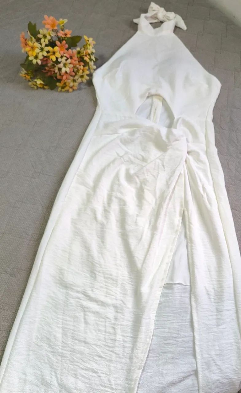 Vestido Longo com Fenda Off White - Foto 3