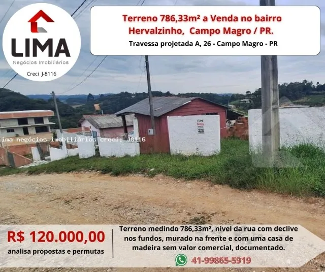 Terreno 786,33m² com uma casa de madeira pa Venda no bairro Hervalzinho, Campo Magro PR