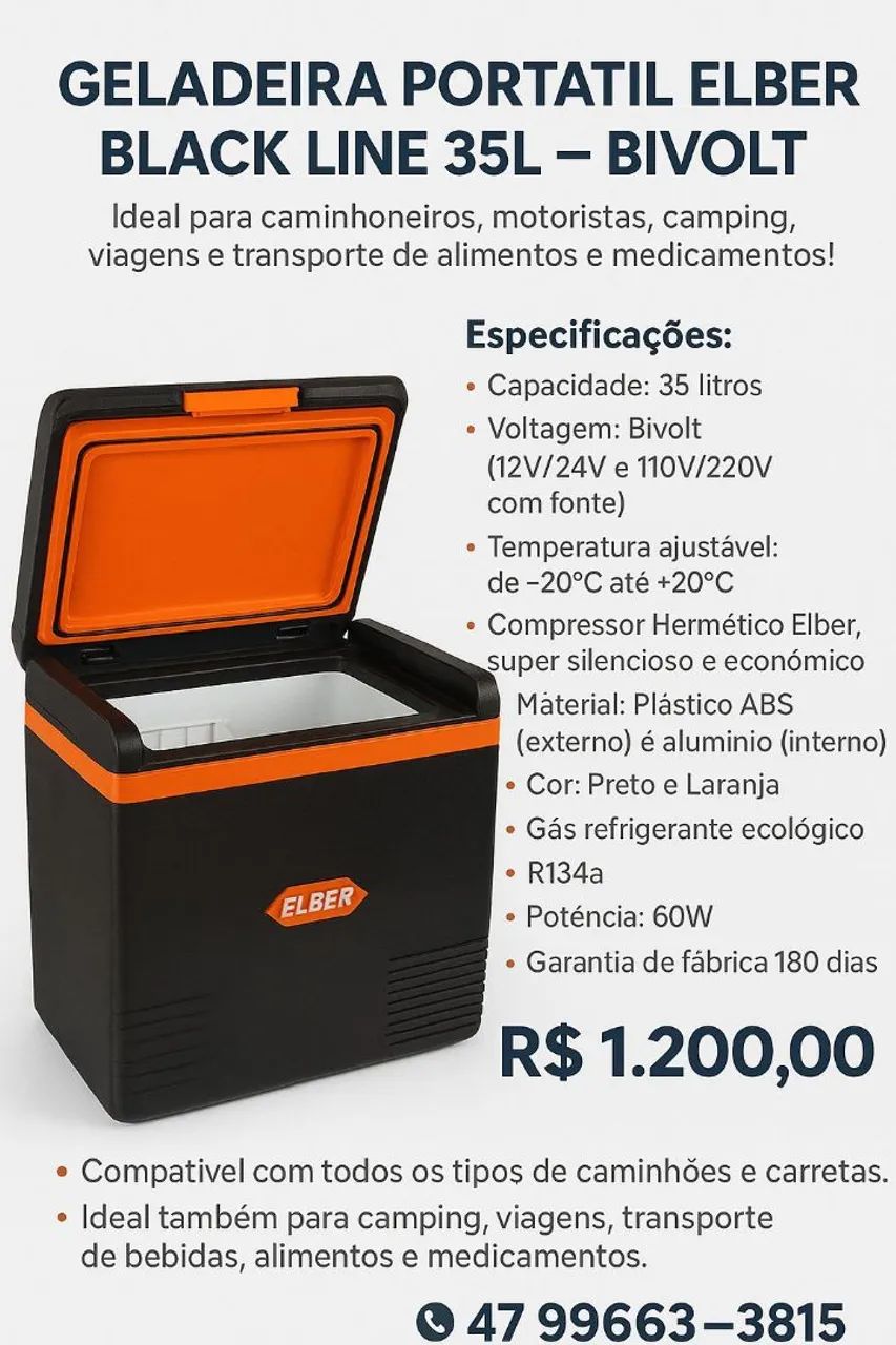 Geladeira Elber portátil Elber Black Line 35L