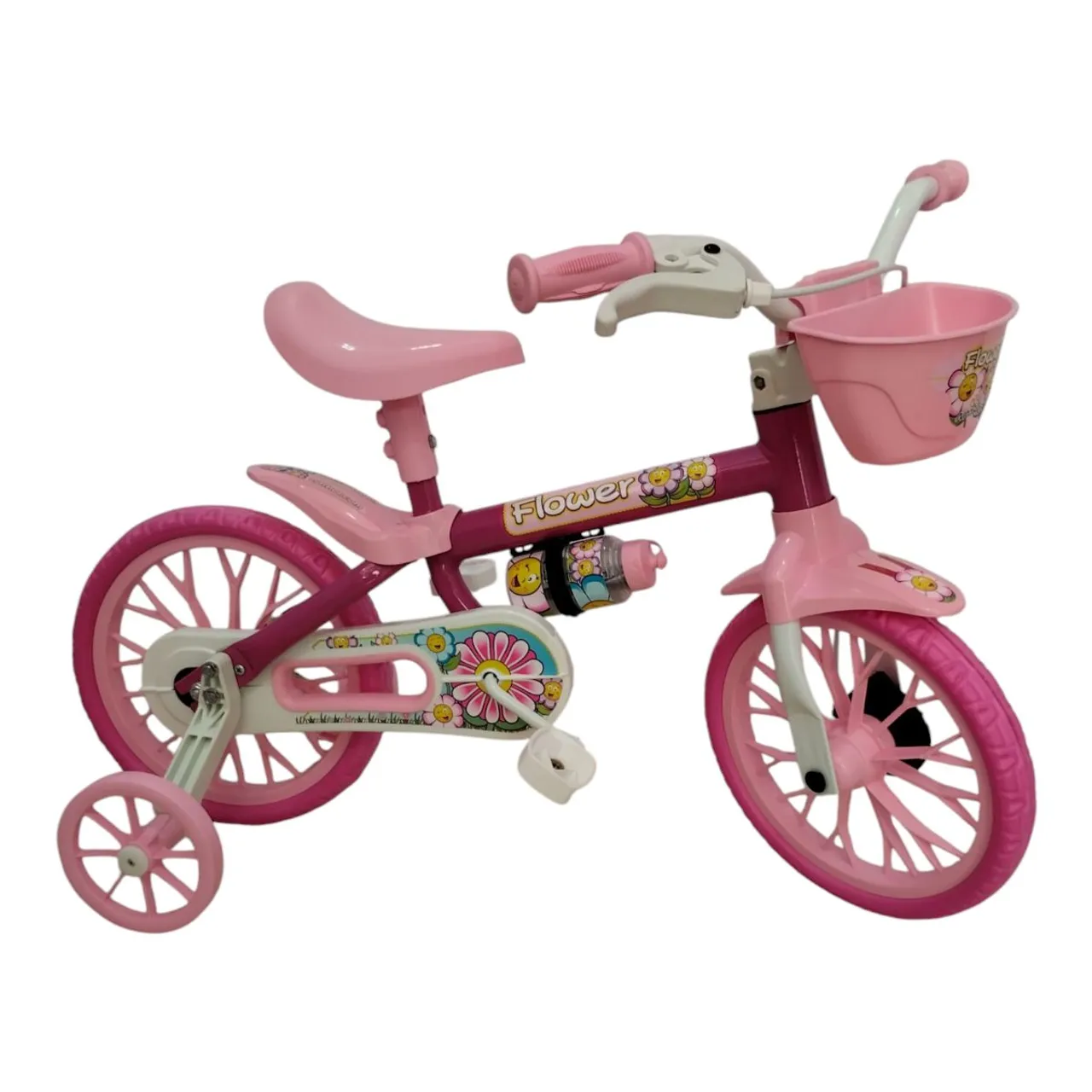 Bicicleta Infantil Flower Rosa com Rodinhas - 12"