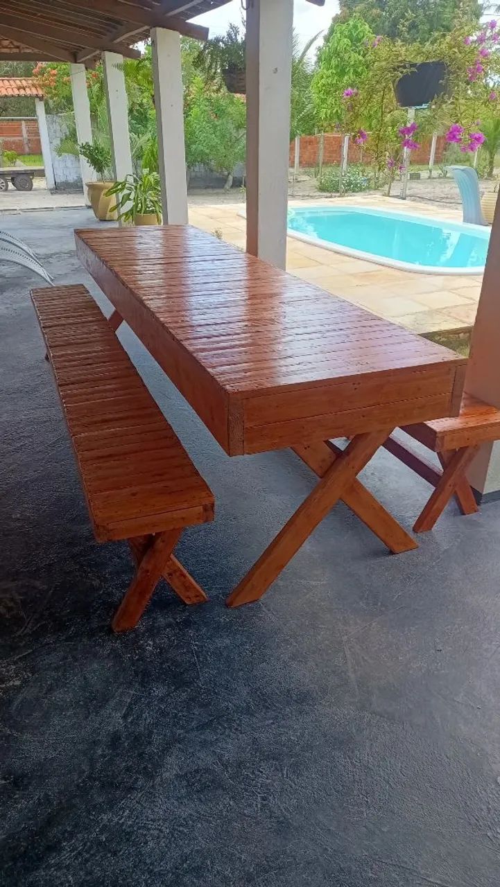 Mesa de Jantar de Madeira com Banco65171911797249120