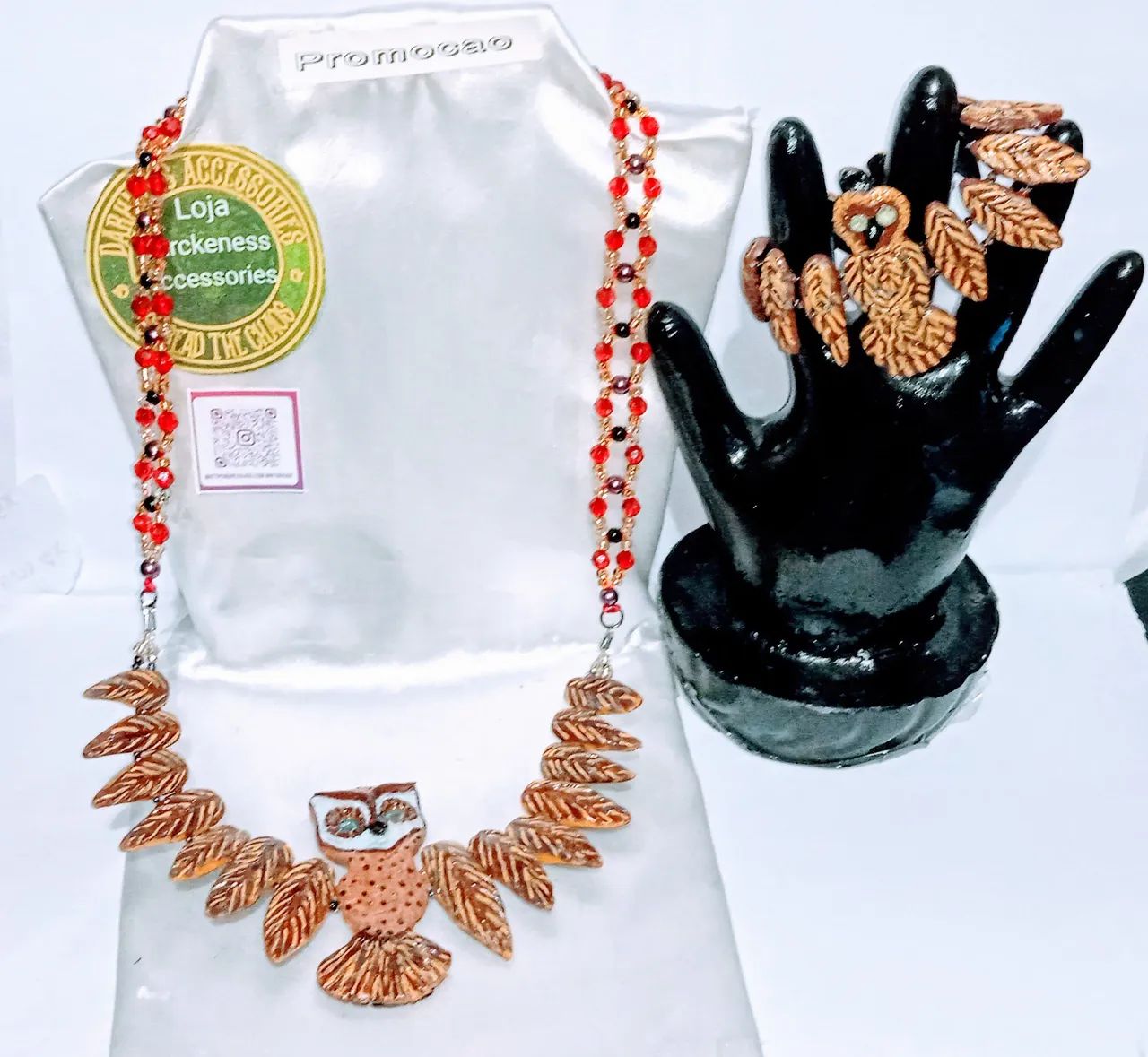 1Colar 1Bracelete Coruja em porcelanato  - Foto 3