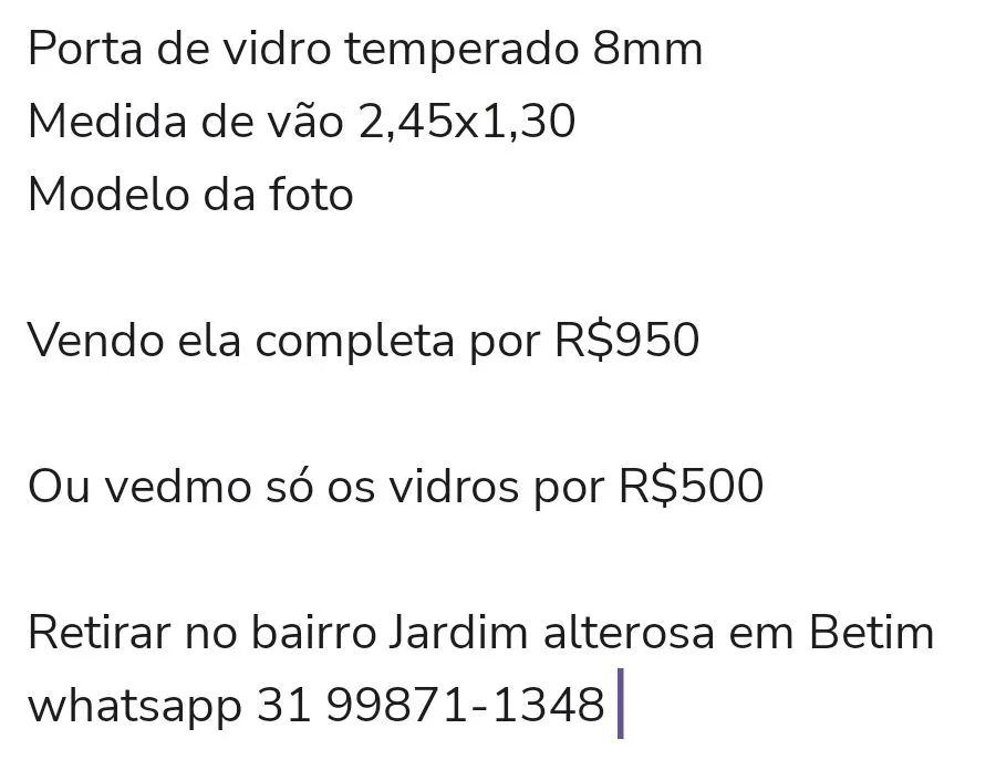 Porta blindex 2,45x1,30 COMPLETA R$950 OU R$500 SÓ OS VIDROS não entrego  - Foto 3