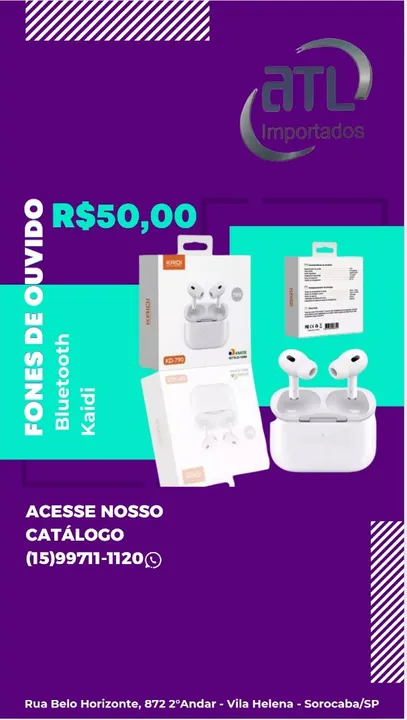 Fones de Ouvido Bluetooth Kaidi - R$50,00