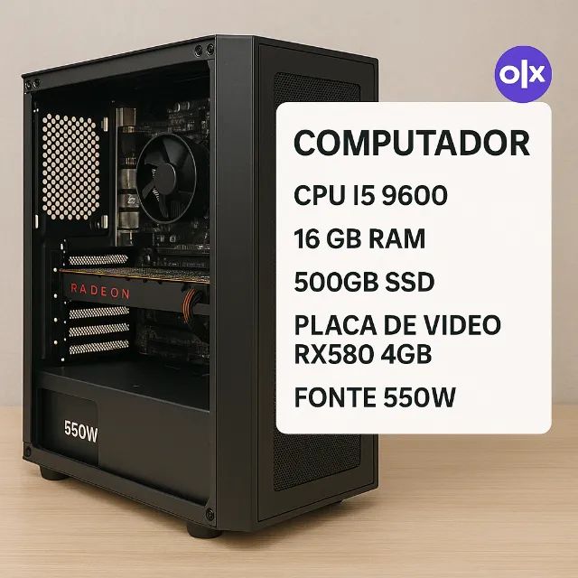 COMPUTADOR CPU I5 9600 16GB RAM SSD 500GB COM PLACA DE VIDEO RX580 - Foto 2
