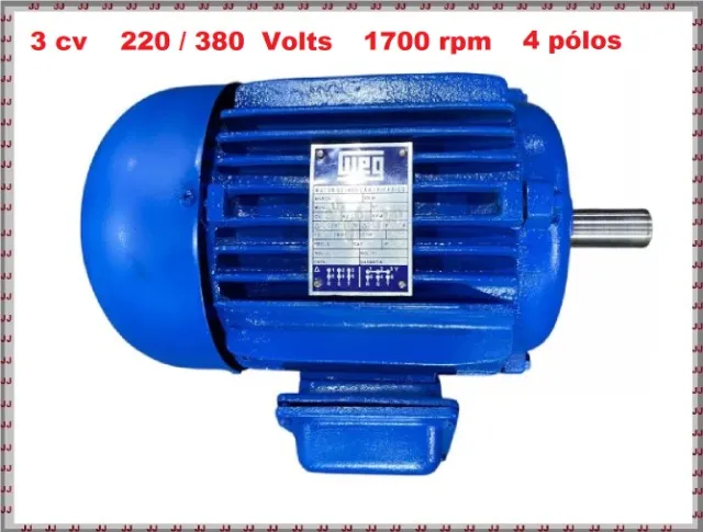 Motor elétrico 220 - 380 volts - 3 cv 4 pólos 1700 rpm Weg 