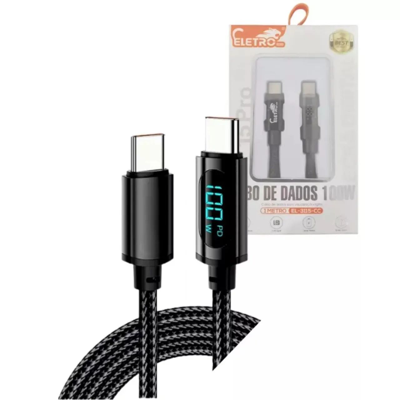 Cabo de Dados USB-C 100W Eletro 1 Metro - Foto 3