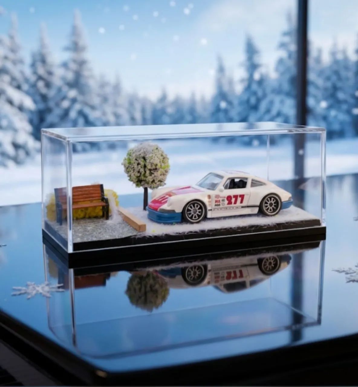 Mini diorama 1 64 com árvore e banco, não acompanho miniatura carro - Foto 2