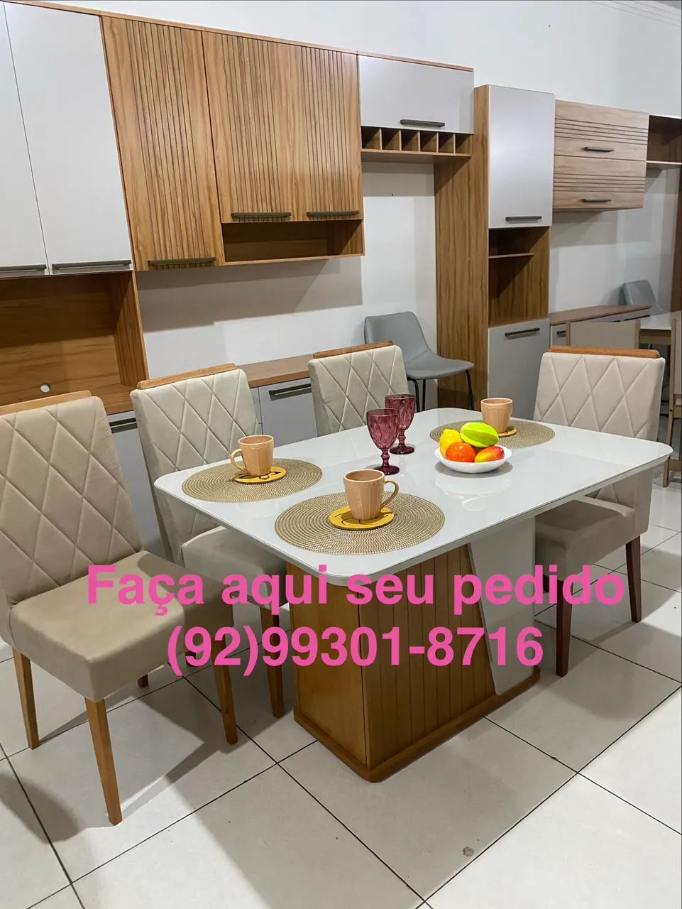 Mesa de Jantar tampo vidro 4 Lugares
