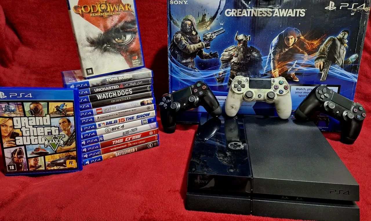 Sony Playstation 4 FAT Semi Novo na Caixa + 3 Controles + 14 Jogos Parcelo até 12x S/Juros