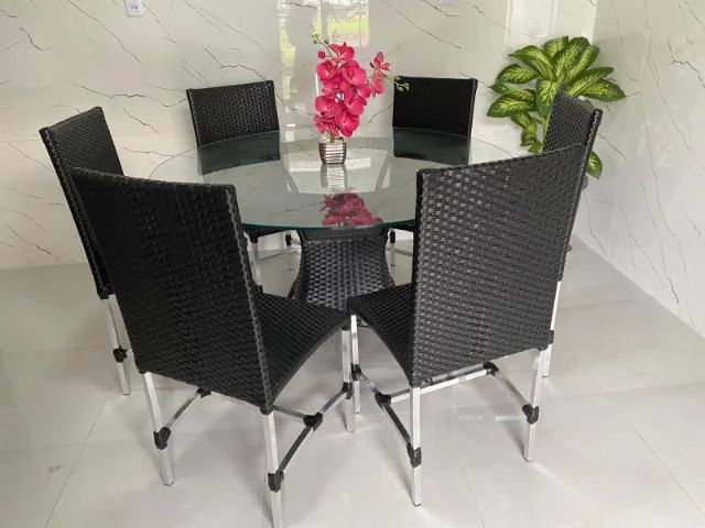 MESA DUBAI C/06 CADEIRAS, ALUMINIO E FIBRA SINTETICA