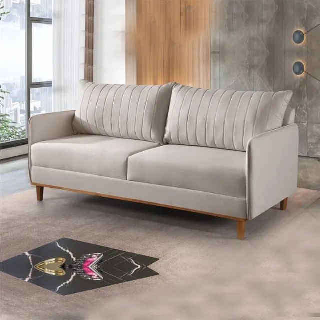 Sofá Living Persa em Veludo 3 Lugares com Almofadas Soltas 200cm House Decor