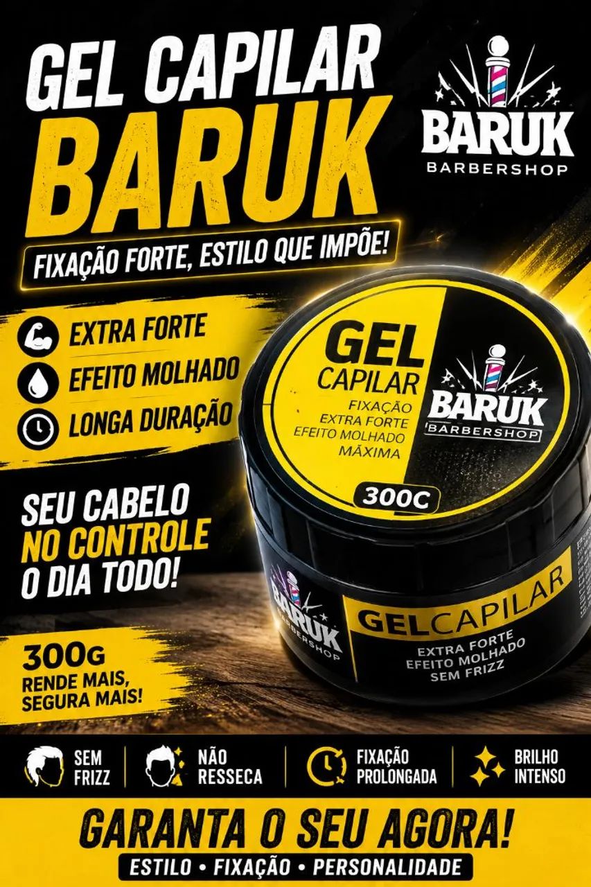 ? GEL CAPILAR BARUK 300G ? FIXAÇÃO FORTE E EFEITO MOLHADO! ?