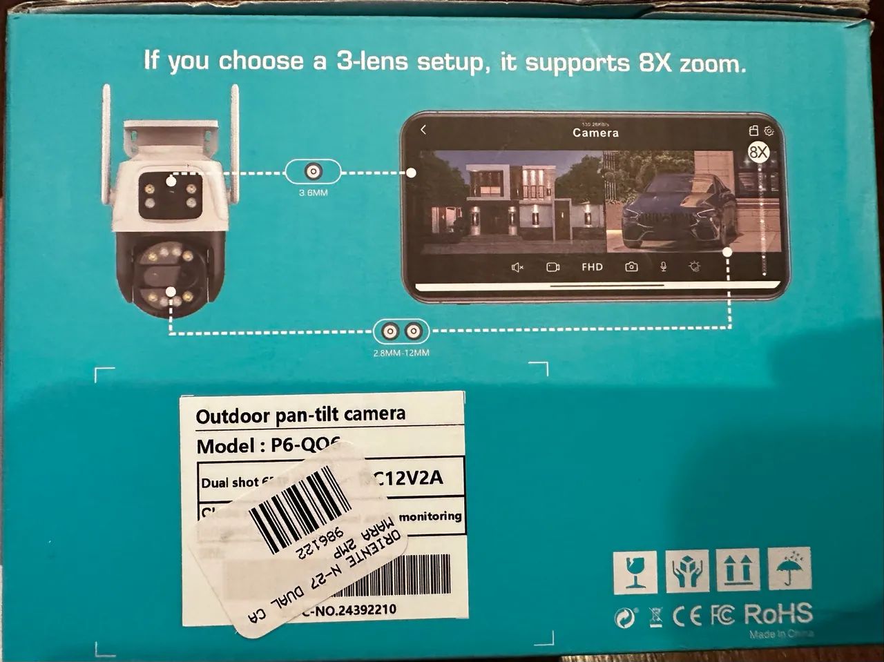 Câmera De Segurança Externa Wifi Dupla Lente Zoom 8x - Nova