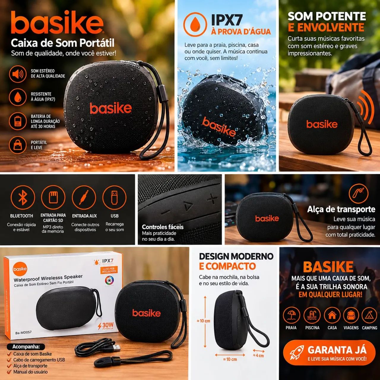 Caixa de Som Basike Ipx7 30w - Foto 2