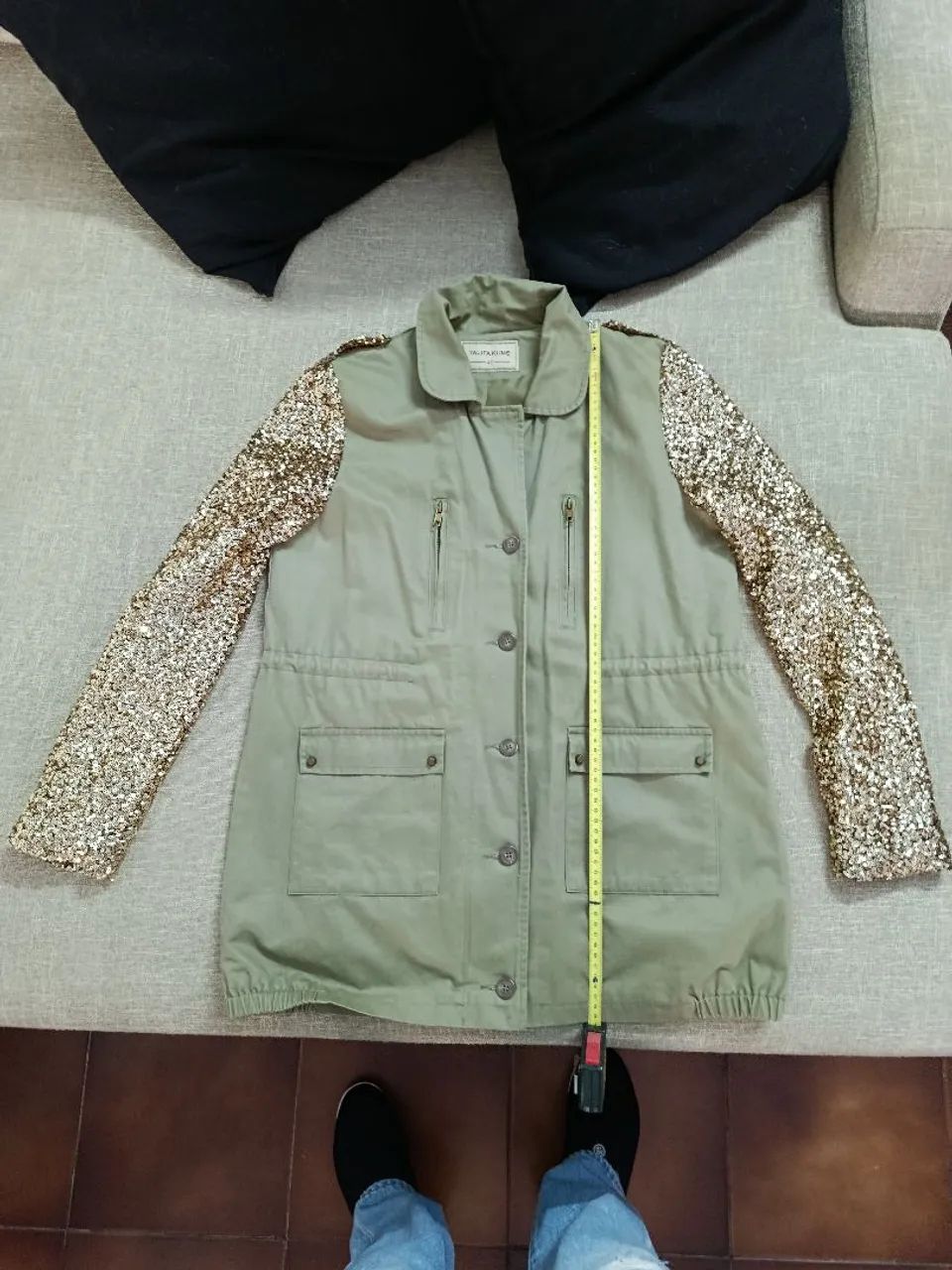 Parka verde mangas em paetê 
