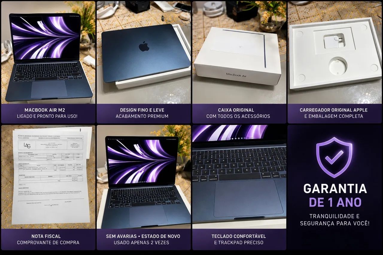 MacBook Air M2 256GB Midnight | Estado de Novo | Com Nota Fiscal e