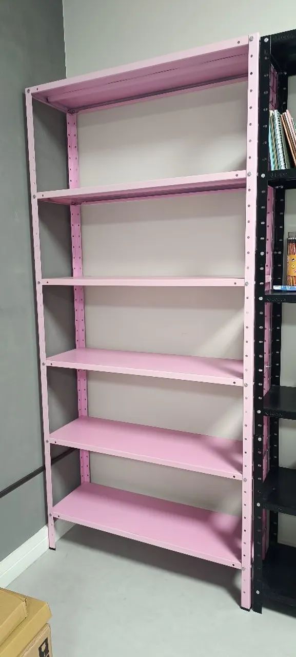 Estante Rosa Aço 6 Prateleiras - Móveis Para Organização