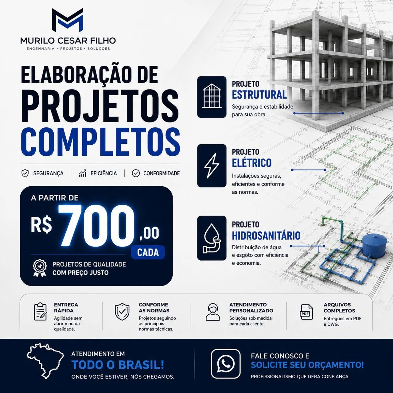 Projetos de engenharia (Estrutural, elétrico e hidráulico)